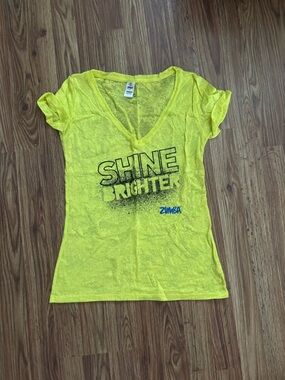 Zumba Fitness Neon Yellow 'SHINE BRIGHTER' V-Neck Tee